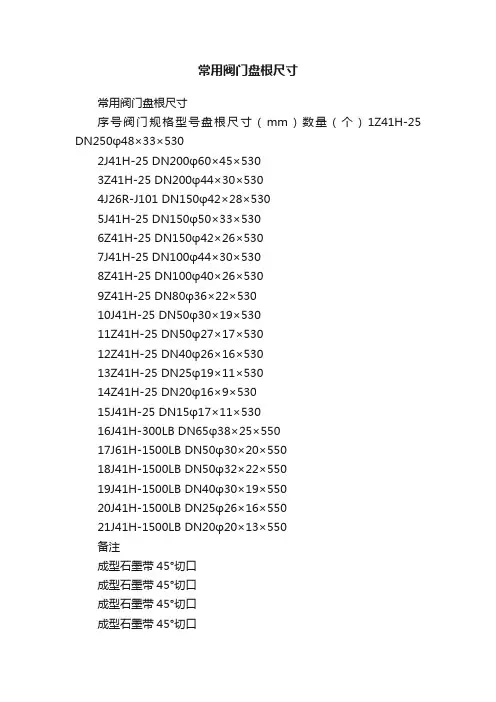 常用阀门盘根尺寸