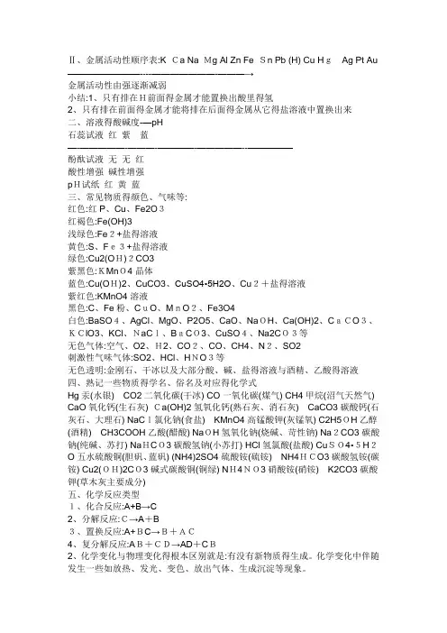 金属活动性顺序表