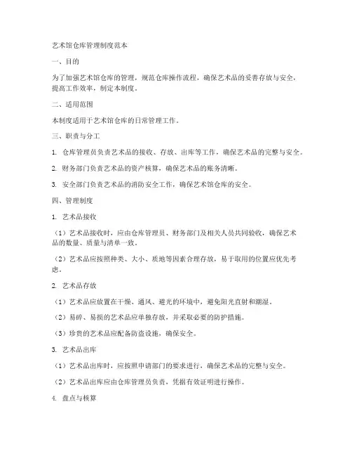 艺术馆仓库管理制度范本