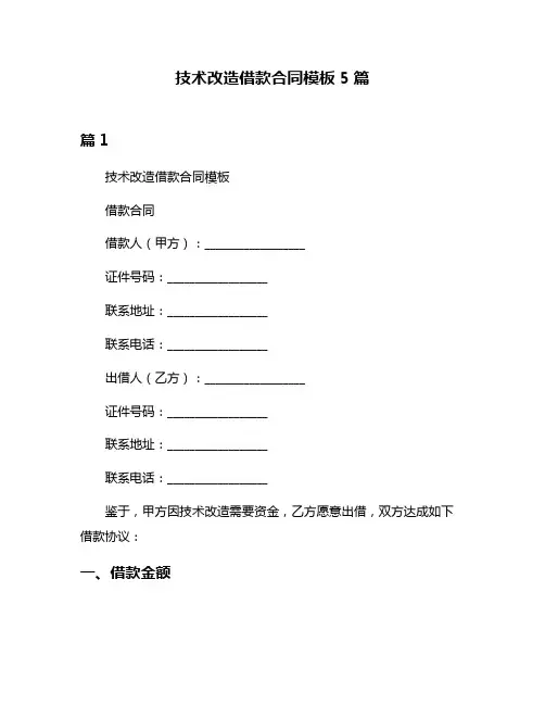 技术改造借款合同模板5篇