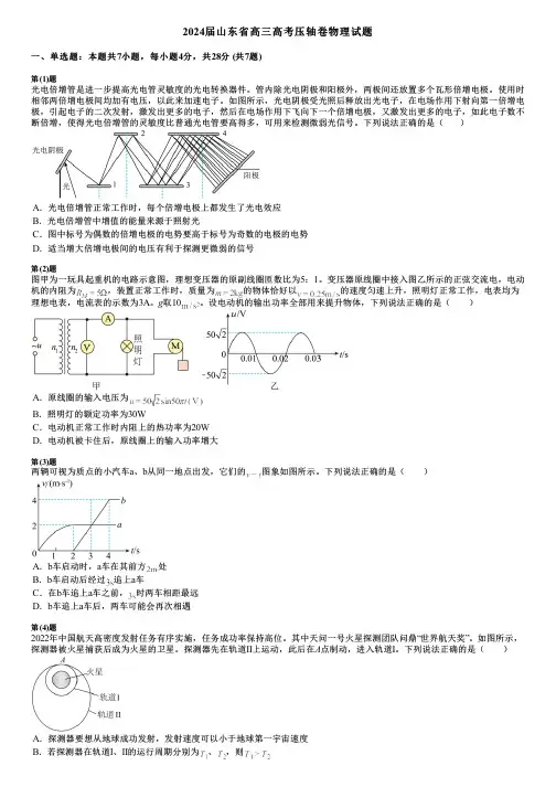 2024届山东省高三高考压轴卷物理试题