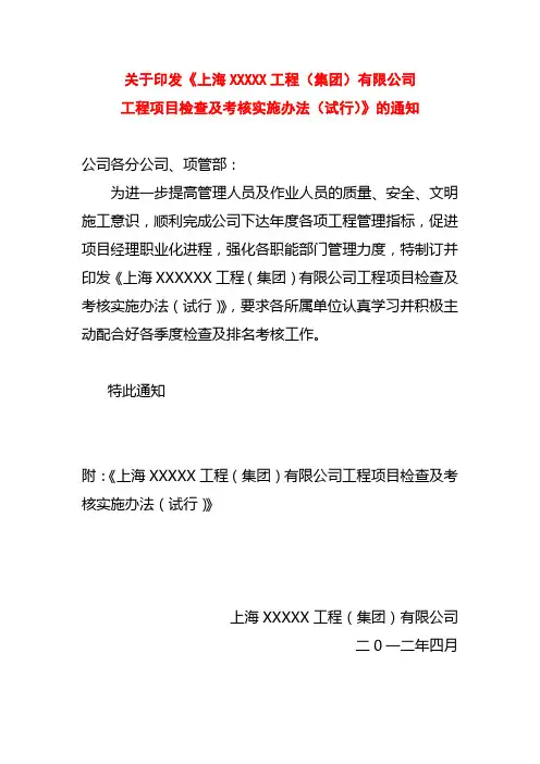 工程项目检查及考核实施办法(试行)