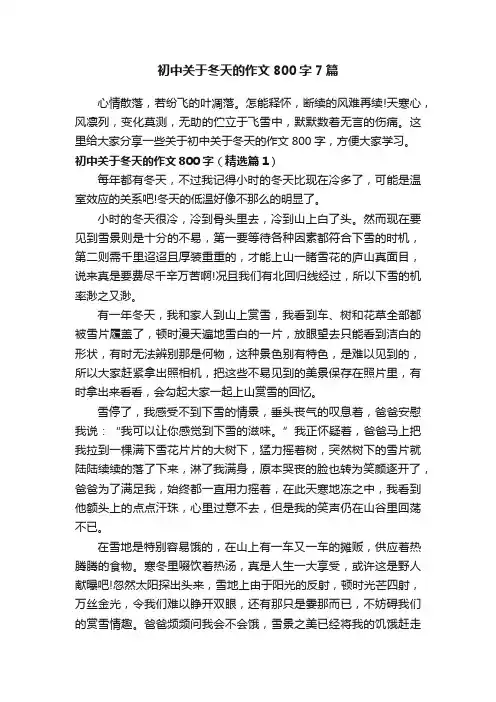 初中关于冬天的作文800字7篇