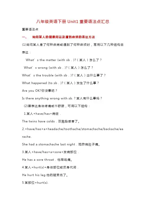 八年级英语下册Unit1重要语法点汇总