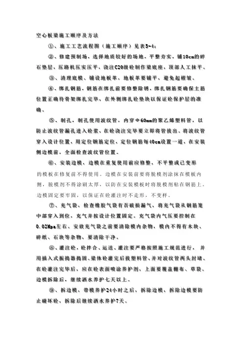 空心板梁施工顺序及方法