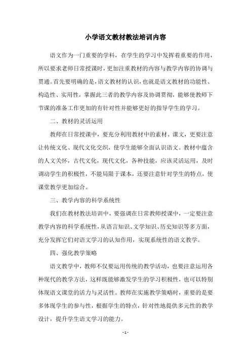 小学语文教材教法培训内容