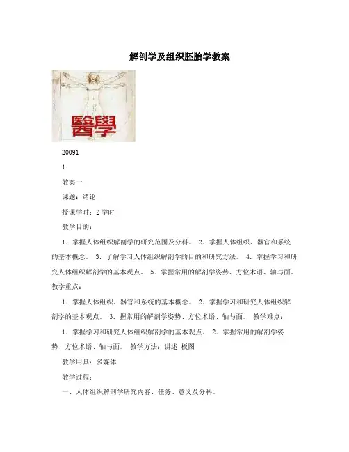 解剖学及组织胚胎学教案