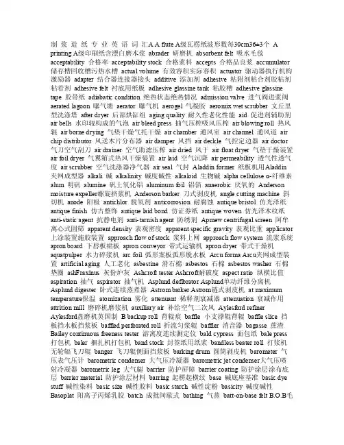 制浆造纸专业英语词汇