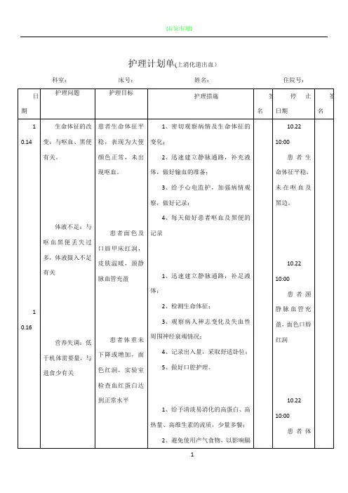 护理计划单(上消化道出血)