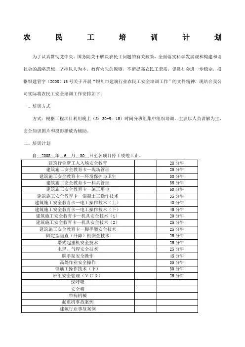 农民工上岗前安全生产教育培训记录