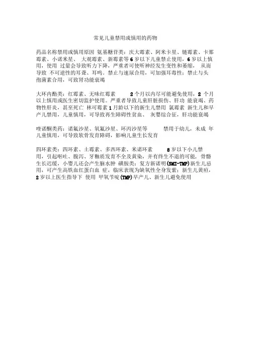 常见儿童禁用或慎用的药物