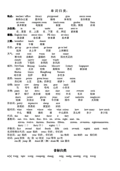 人教版(PEP版)小学英语四年级下册--期末复习总结