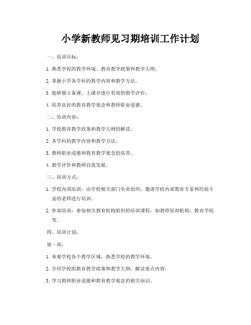 小学新教师见习期培训工作计划