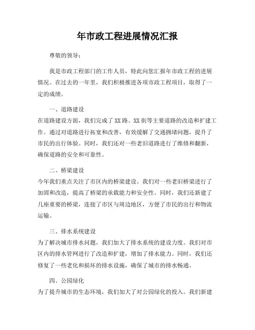 年市政工程进展情况汇报