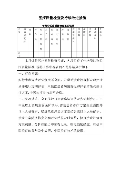 医疗质量检查及持续改进措施