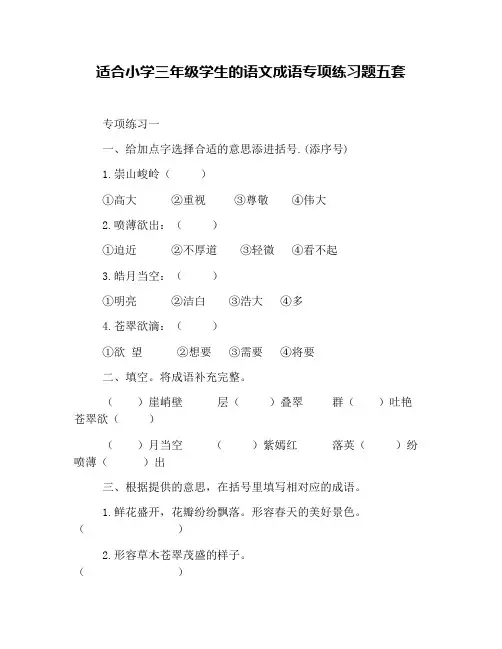 适合小学三年级学生的语文成语专项练习题五套