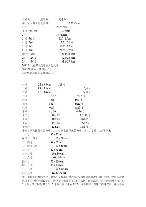 1寸至36寸照片尺寸规格【最新精选】