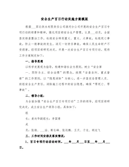 安全生产百日行动实施方案模版(3篇)