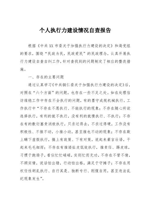 个人执行力建设情况自查报告