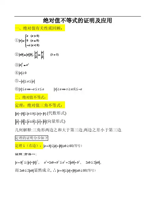 绝对值不等式的证明及应用