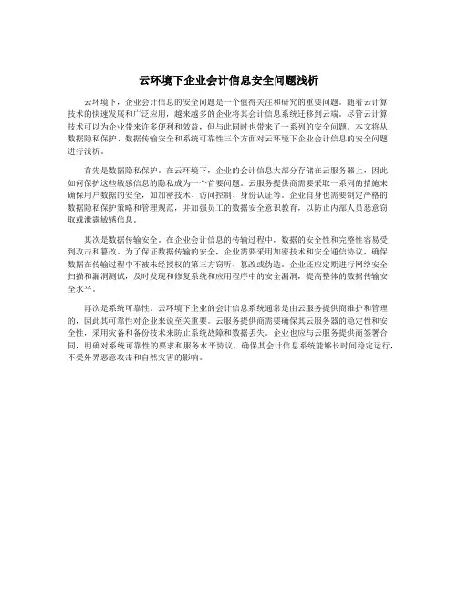 云环境下企业会计信息安全问题浅析