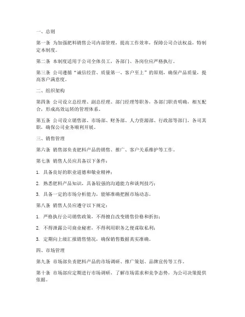 肥料销售公司管理制度