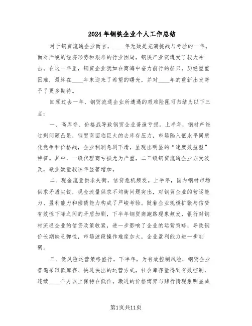 2024年钢铁企业个人工作总结（5篇）