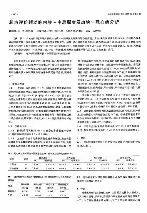 超声评价颈动脉内膜-中层厚度及斑块与冠心病分析