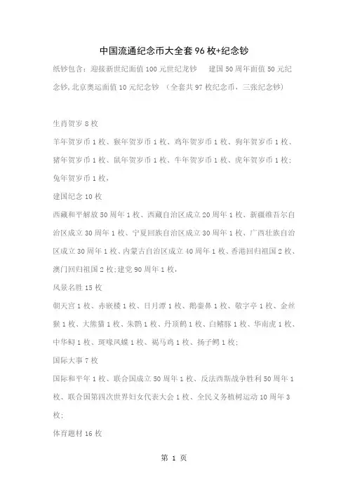 中国流通纪念币大全套96枚word精品文档24页