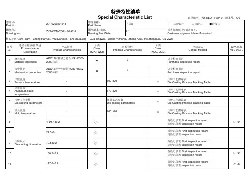 特殊特性清单