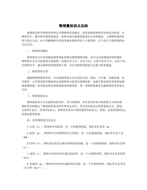 物理量知识点总结