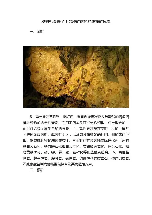 发财机会来了！各种矿床的经典找矿标志