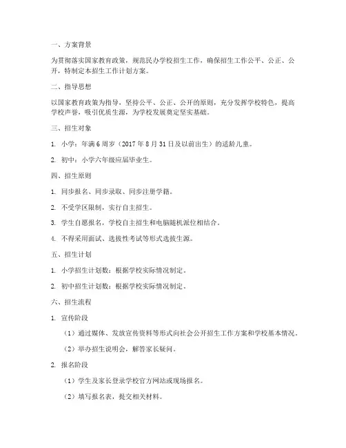 民办招生工作计划方案模板