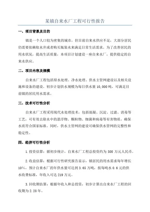 某镇自来水厂工程可行性报告