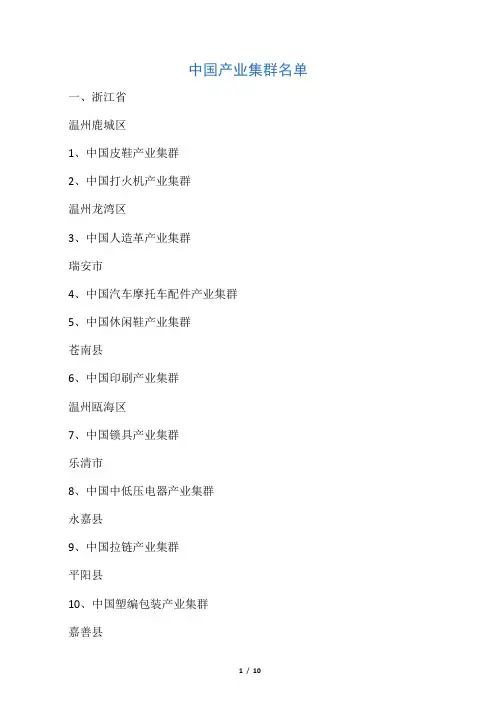 中国产业集群名单