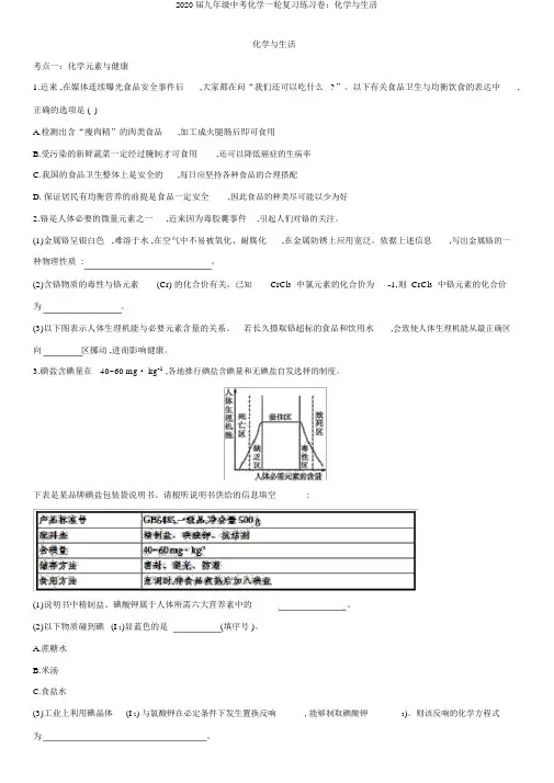 2020届九年级中考化学一轮复习练习卷：化学与生活