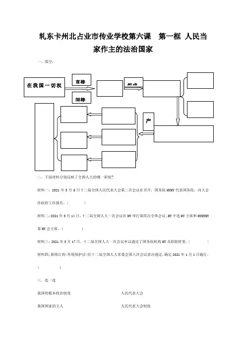 九年级政治全册 第六课 第一框 人民当家作主的法治国家练习 试题
