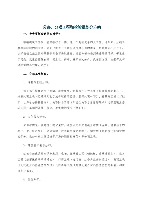 分部、分项工程和检验批划分方案
