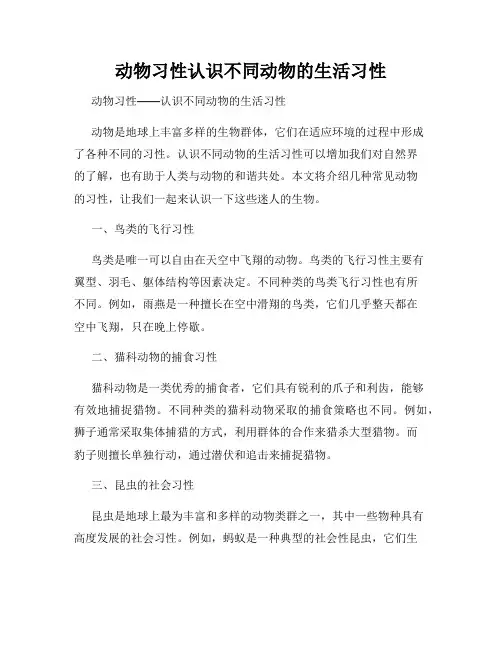 动物习性认识不同动物的生活习性