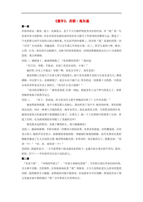 广东省中考语文一轮复习 名著阅读《童年》知识要点