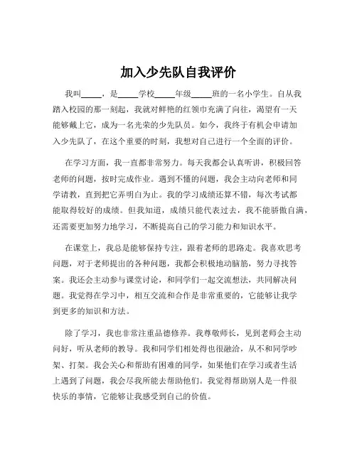 加入少先队自我评价