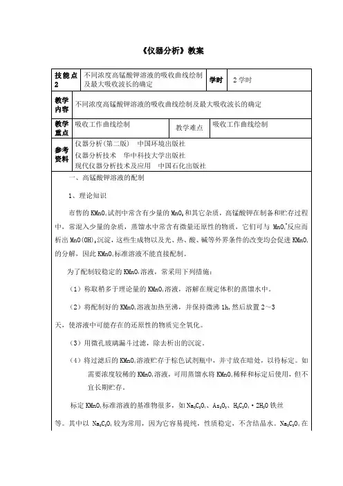 不同浓度高锰酸钾溶液的吸收曲线绘制及最大吸收波长的确定-电子教案