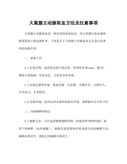 大鼠腹主动脉取血方法及注意事项