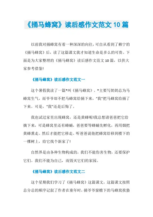 《捅马蜂窝》读后感作文范文10篇
