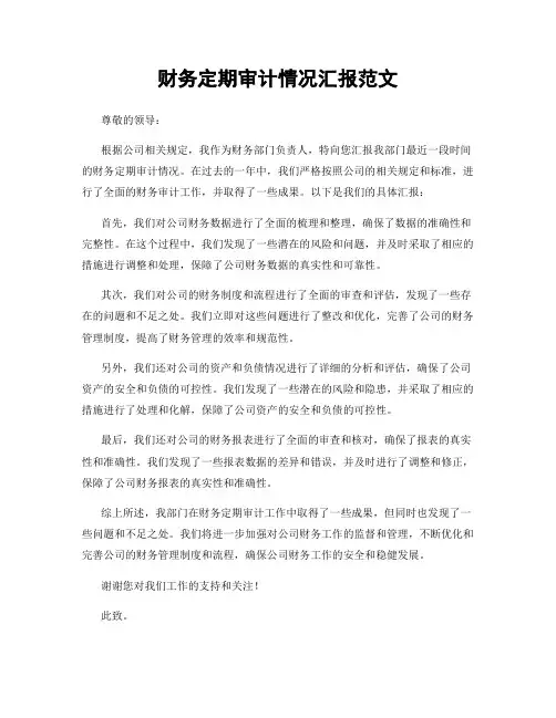 财务定期审计情况汇报范文