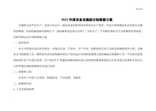 化工企业设备设施综合检维修计划