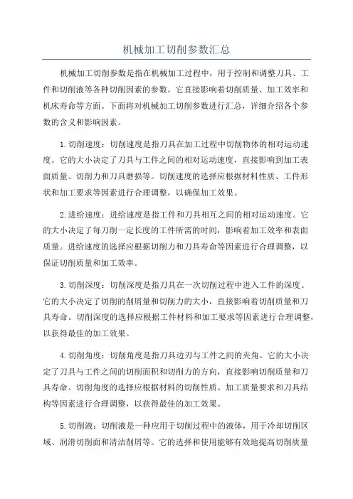 机械加工切削参数汇总