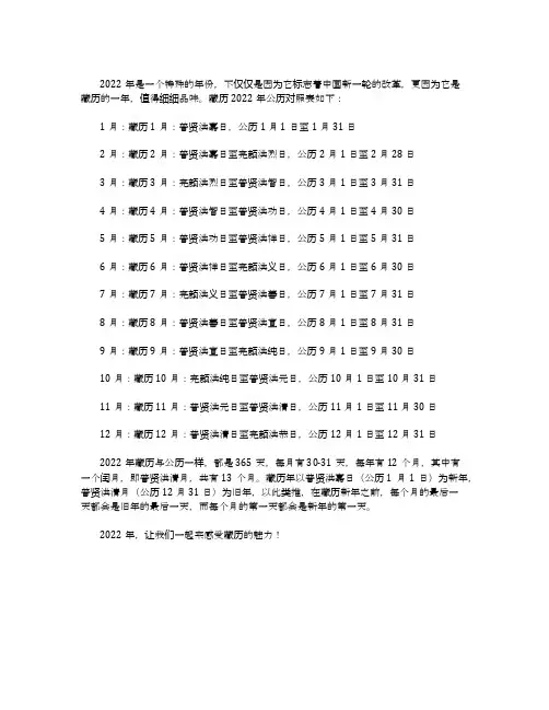 藏历2022公历对照表