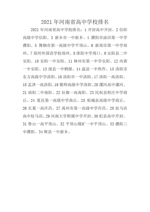2021年河南省高中学校排名