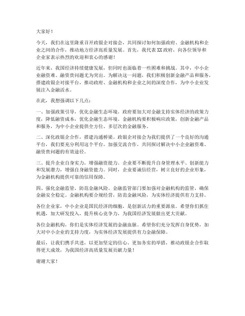 领导在政银企对接会发言稿